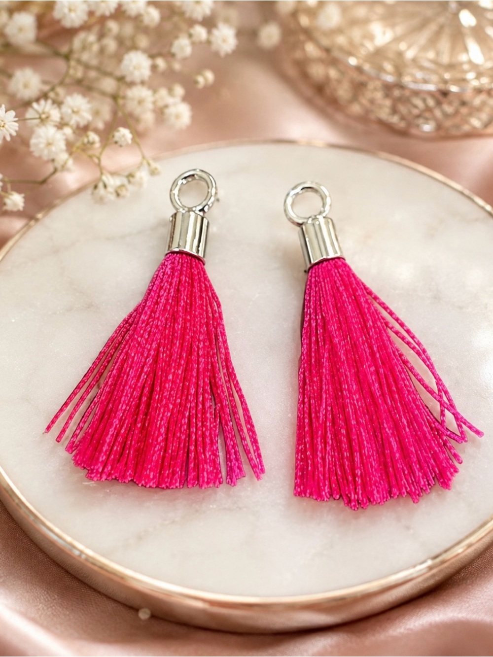 Bright Pink Tassel Bracelet Charms - Unbranded
